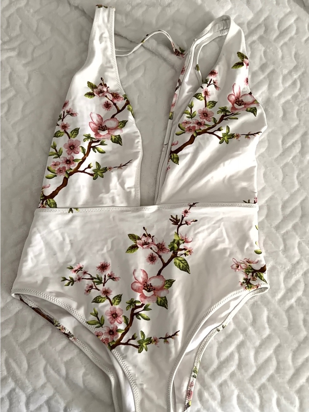 Fashion Nova White One-Piece Swimsuit with Pink Floral Print